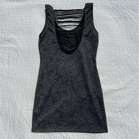Poetry Grey Lace Print Backless Mini Dress with Draped Cords, L - Picture 1 of 8